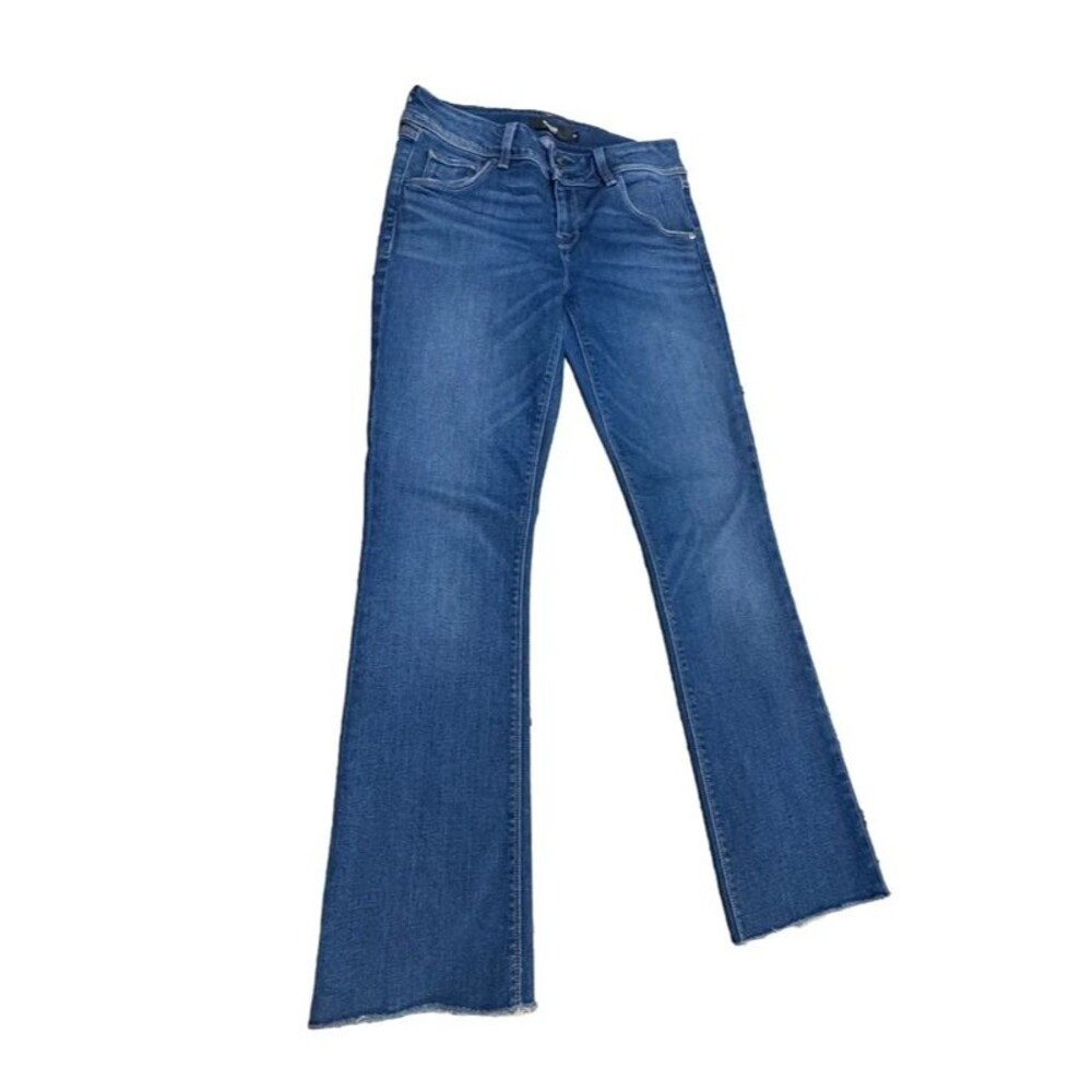 Hudson Beth Baby Bootcut Jeans Womens 28 Blue Stretch Flap Pocket Raw Hem CutOff